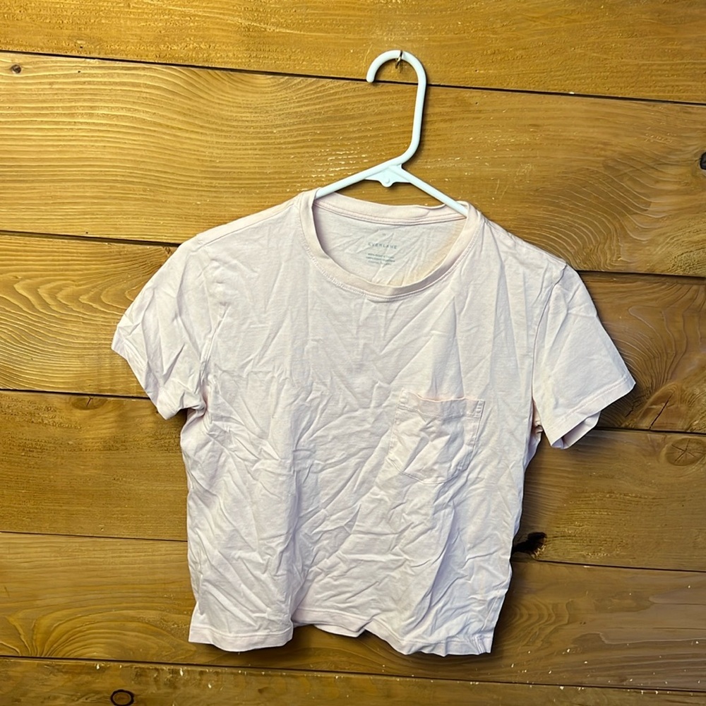 EVERLANE Women’s Light Pink T-Shirt Cropped XS Short Sleeve Pocket Casual Summer